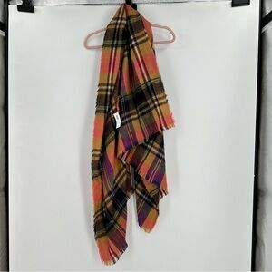 Old Navy NWT Very Soft Acrylic Bright Multicolored Plaid Blanket Scarf w/Fringe